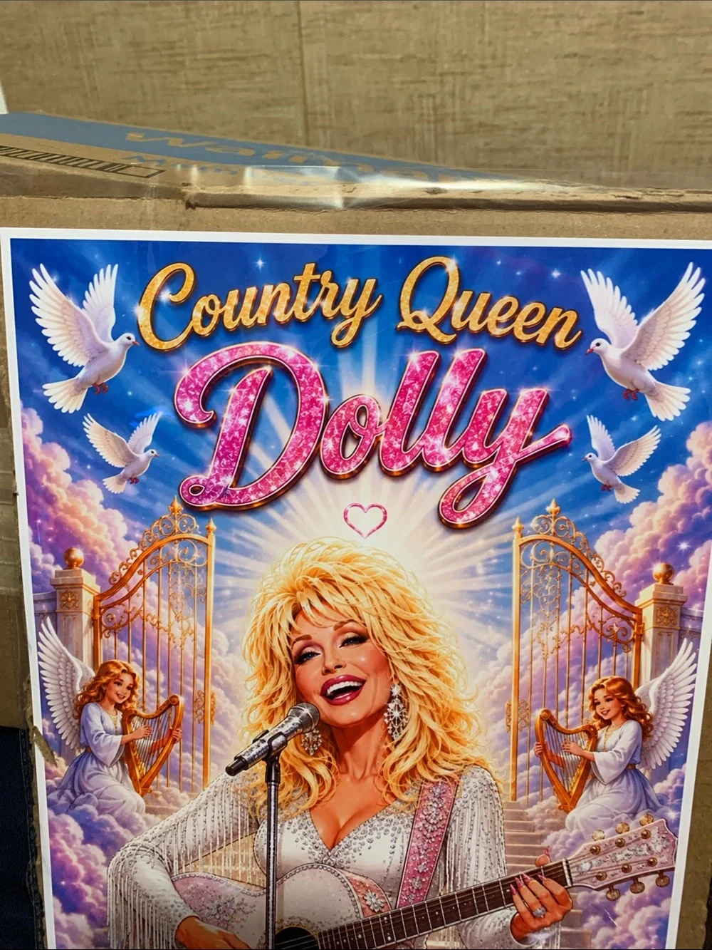 Country Queen Dolly Wall Art - Pink, Gold & Blue